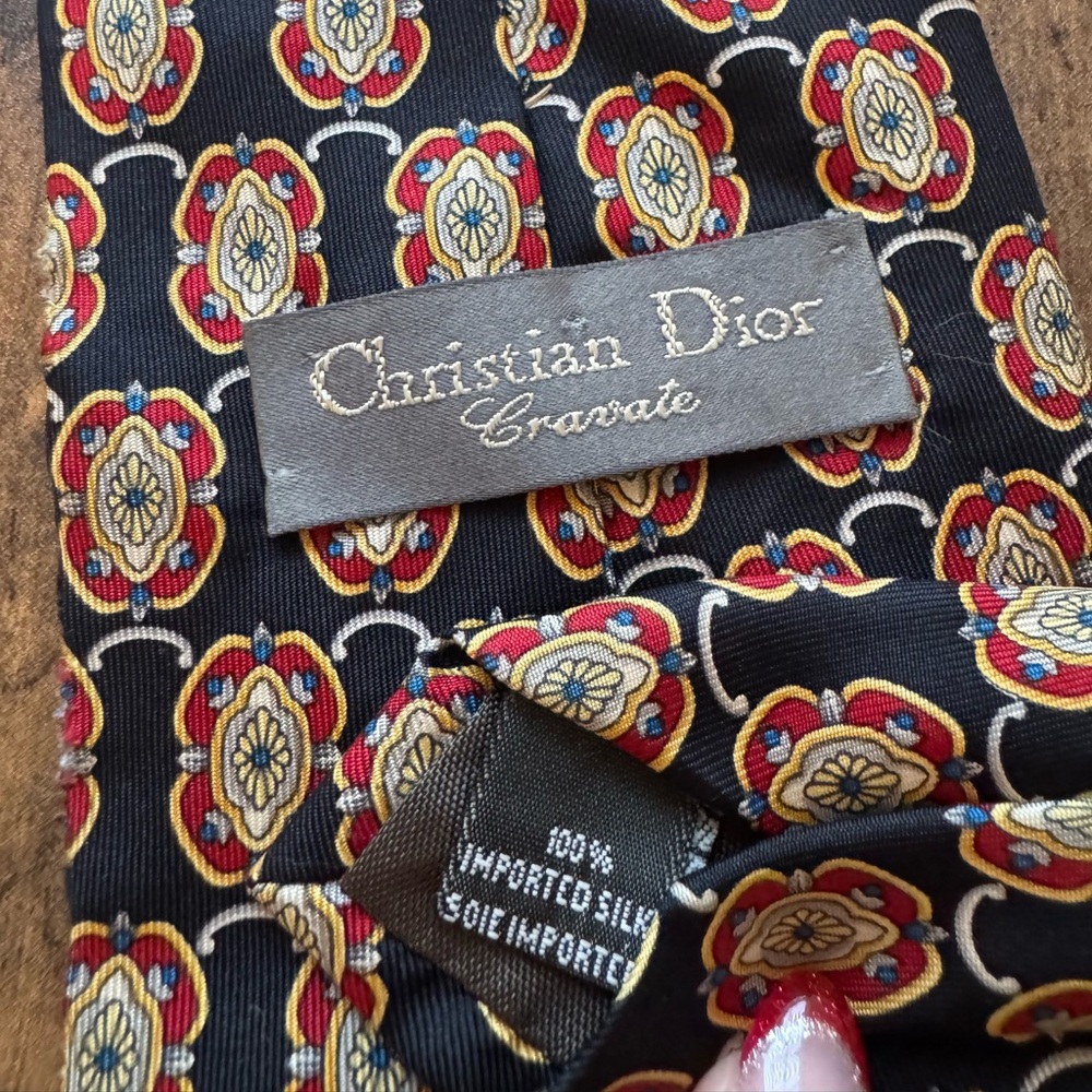 Dior Silk Tie with Red and Gold Motif